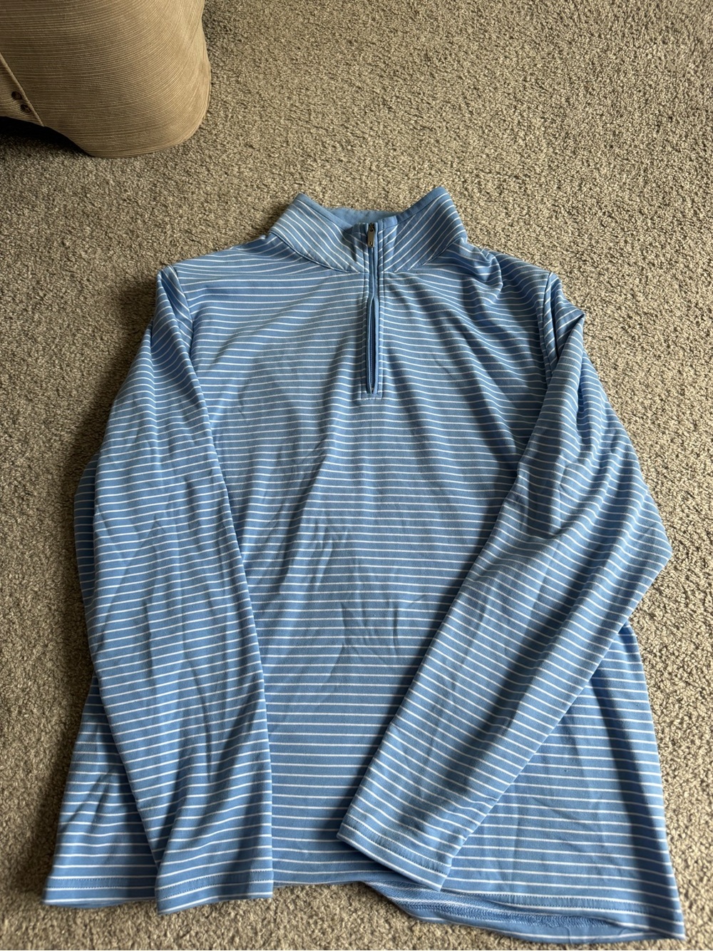 FootJoy Blue and White Striped Quarter-Zip Pullover